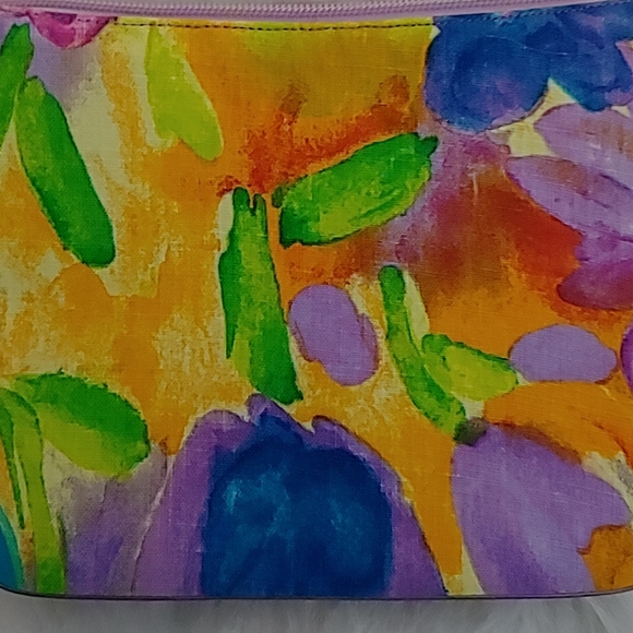 Stuart Weitzman Floral Purple Lunar Linene  Shoulder Bag - Picture 7 of 10